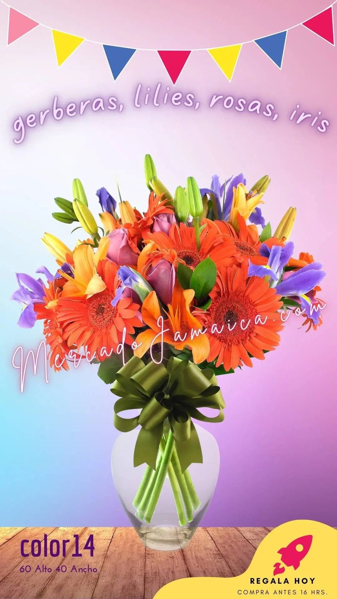 Arreglo 43 Flores Gerberas, Iris y Rosas CDMX