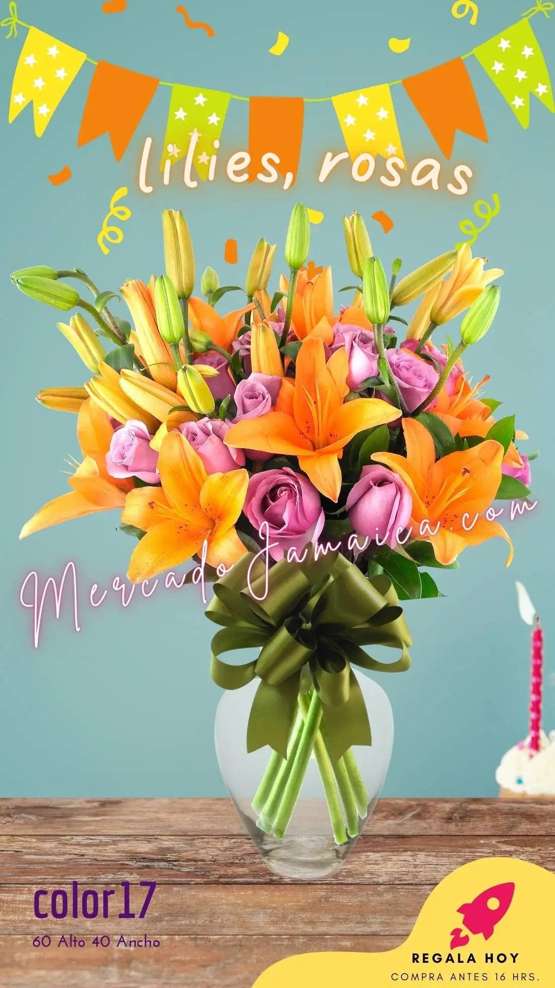 Arreglo 20 Rosas y 5 Lilies en Florero | CDMX
