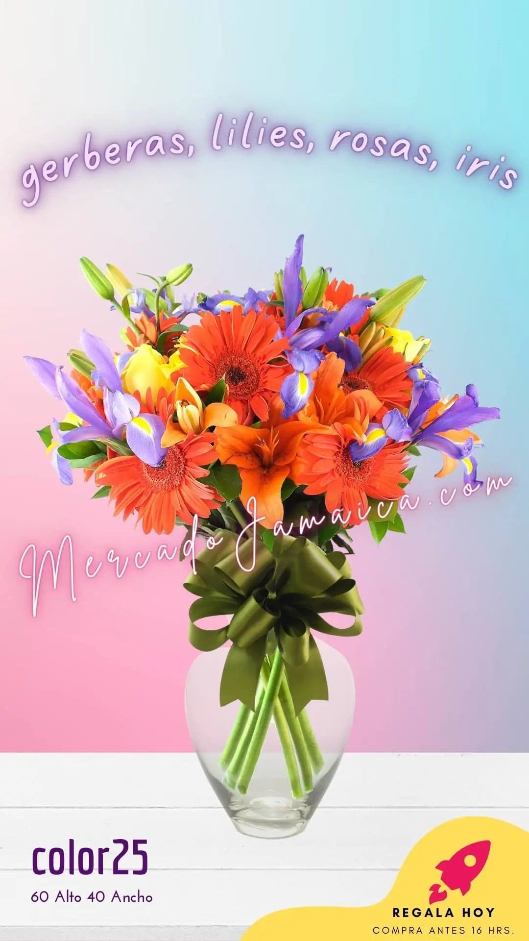 Arreglo 43 Flores: Rosas, Gerberas e Iris CDMX