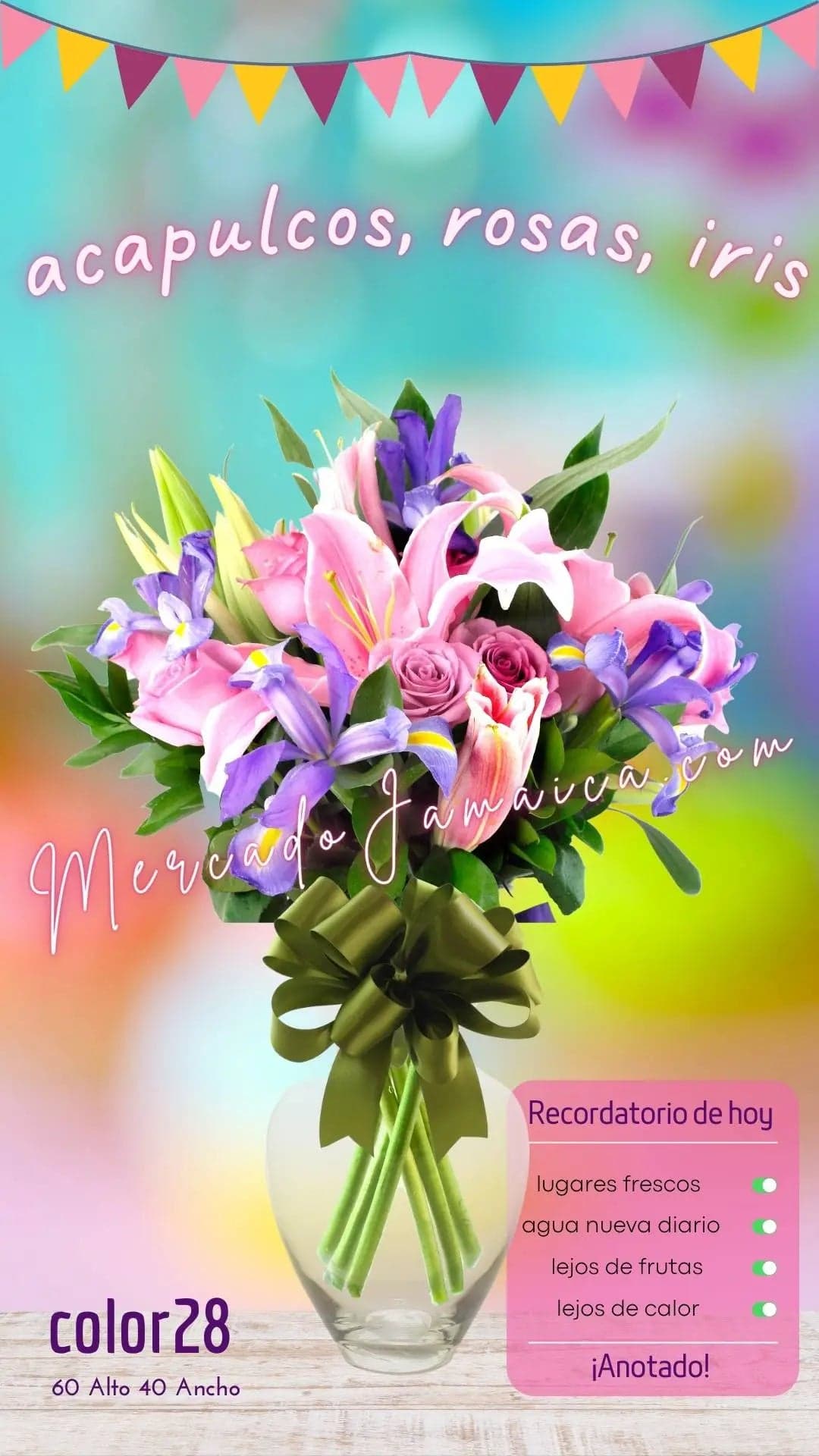 Arreglo 35 Flores Rosa, Iris y Acapulco CDMX