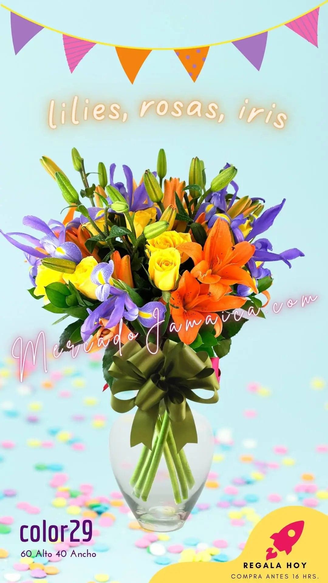 35 Flores Iris Azul y Lilies Naranja a Domicilio CDMX