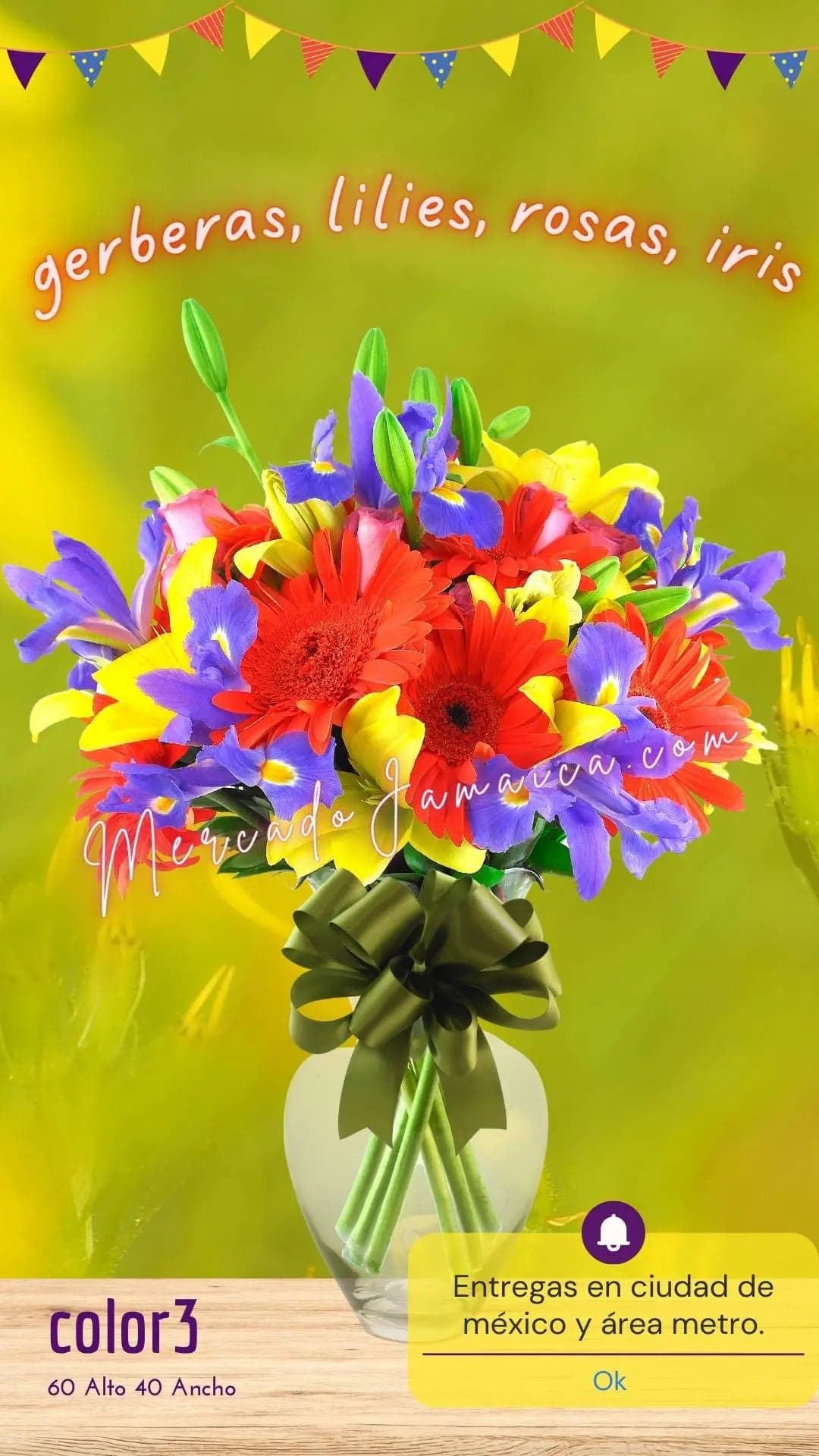 Arreglo 43 Flores: Rosas, Gerberas e Iris CDMX