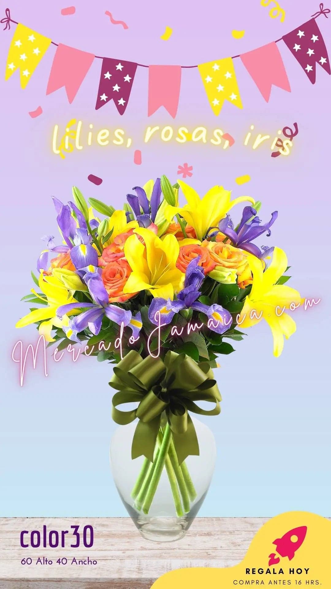 Arreglo 35 Flores: Iris, Lilies y Rosas CDMX