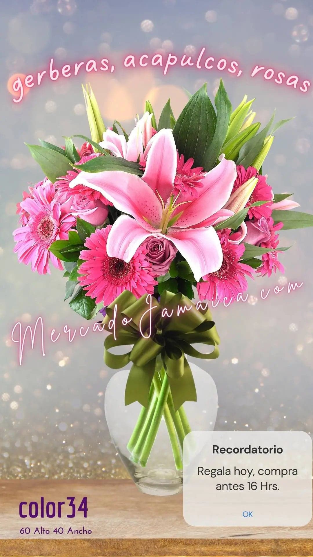 Arreglo 33 Flores: Rosas, Gerberas y Acapulco CDMX