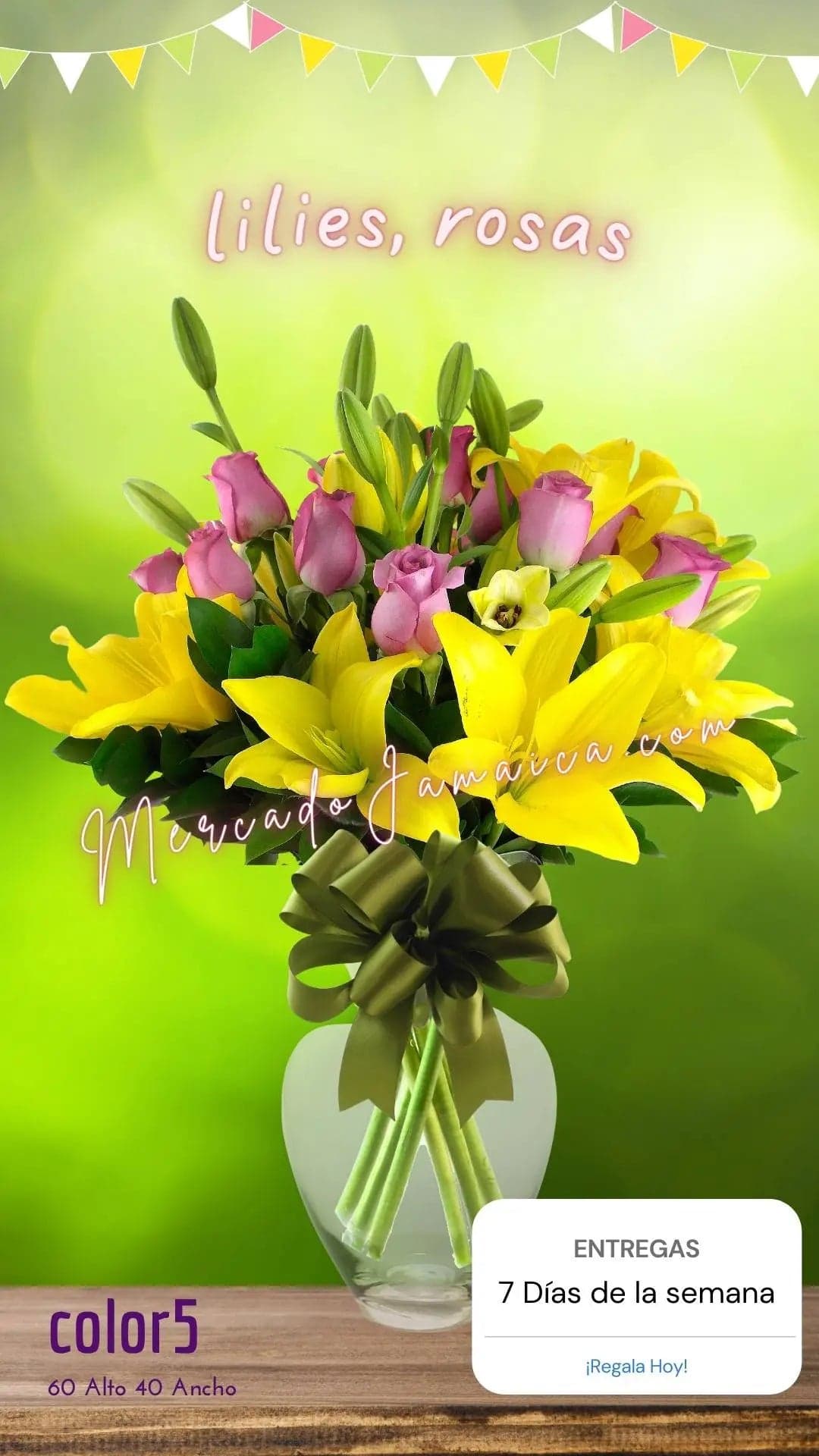 Arreglo 25 Flores: Lilies Amarillas y Rosas CDMX