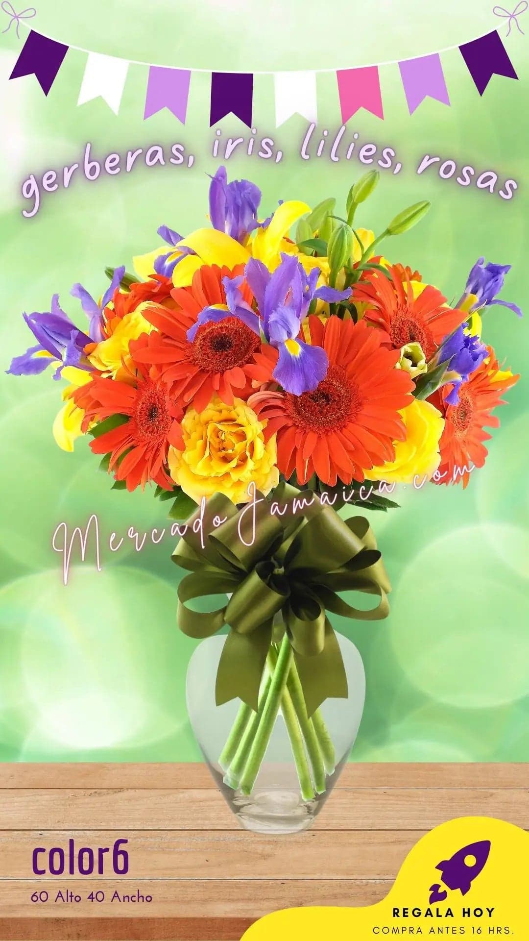 Arreglo 43 Flores: Rosas Amarillas e Iris CDMX