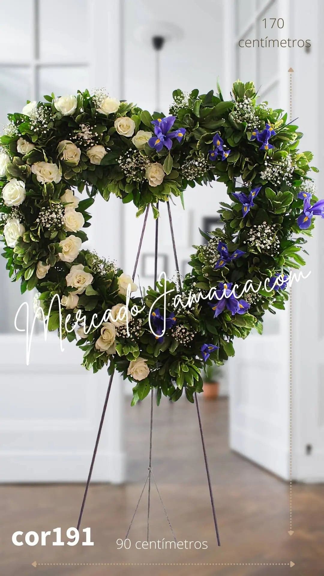 Corazón Fúnebre 24 Rosas Blancas e Iris Azul CDMX
