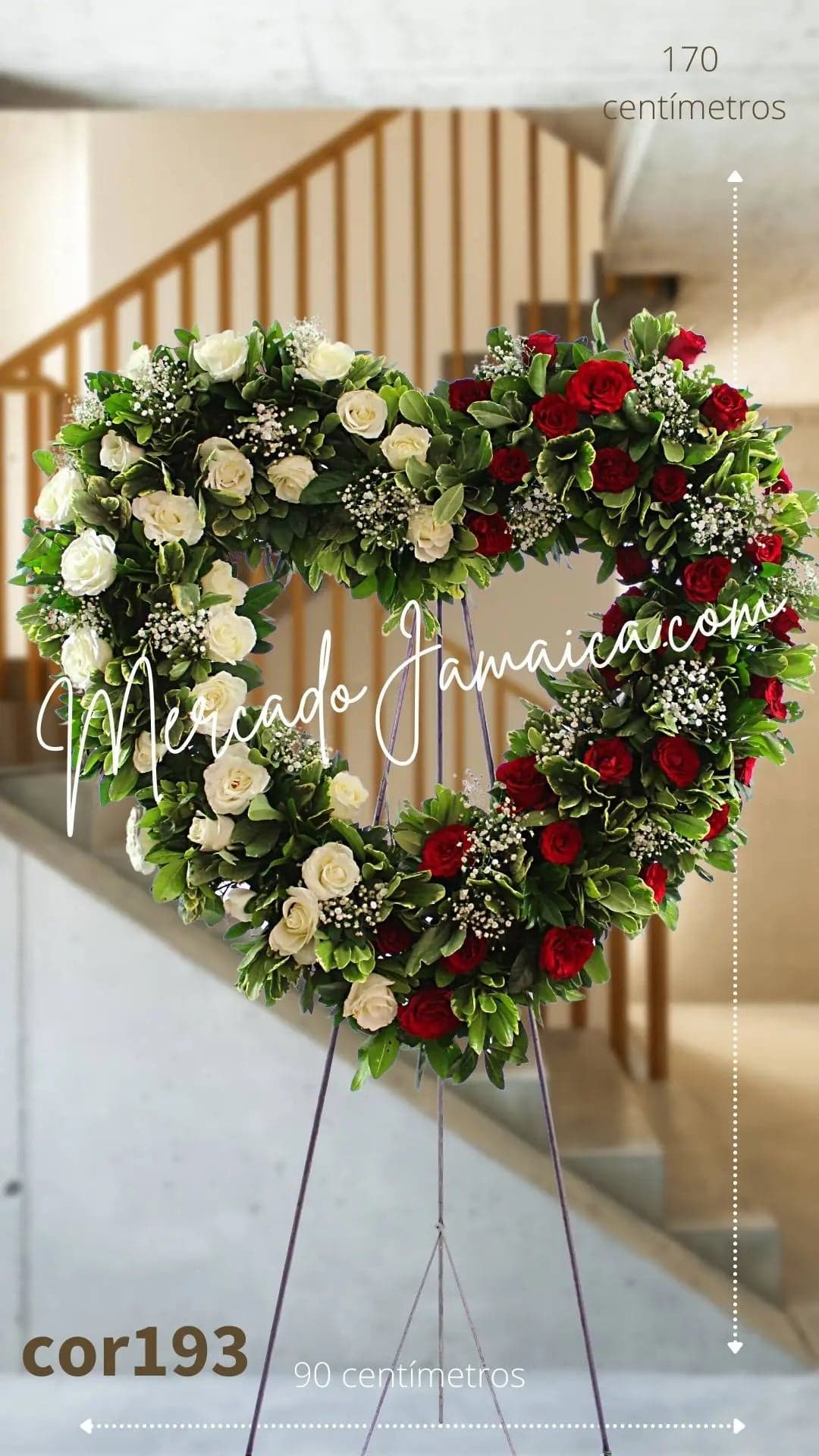 Corazón Fúnebre 49 Rosas Blancas y Rojas CDMX