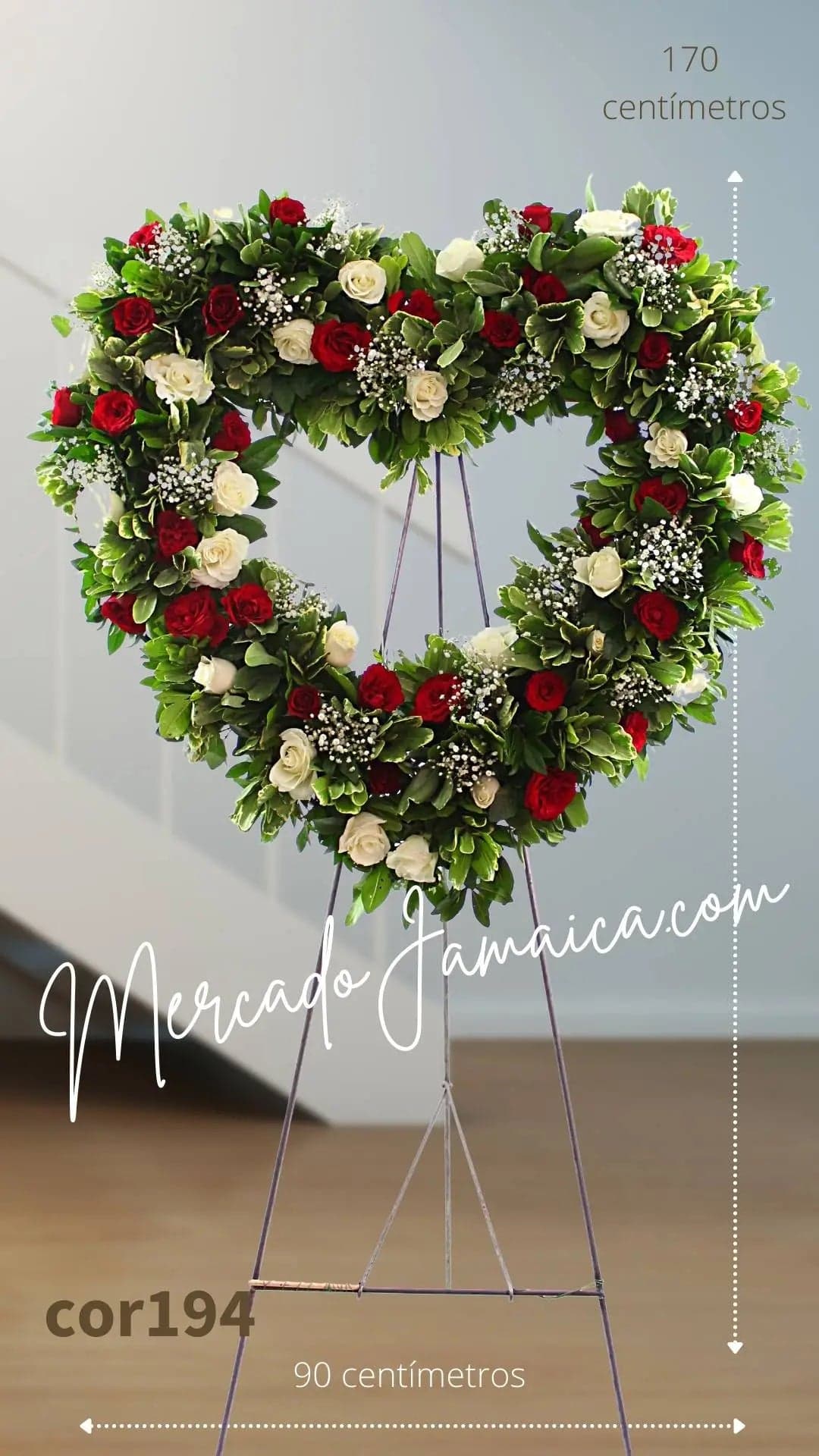 Corazón Fúnebre 48 Rosas Blancas y Rojas CDMX