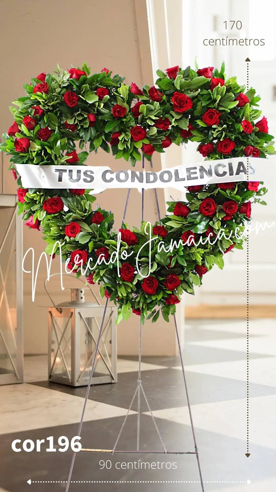 Corazón Fúnebre 50 Rosas Rojas con Tripié CDMX