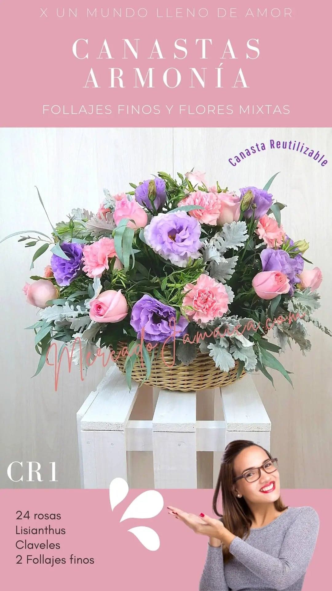 Canasta Ternura: Lisianthus, 24 Rosas y Claveles CDMX