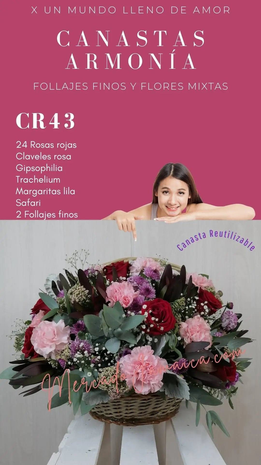Canasta 12 Rosas Rojas y Claveles a Domicilio CDMX