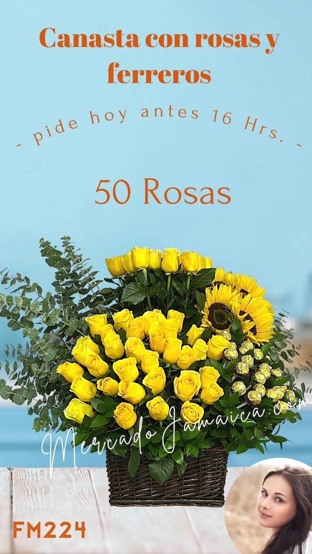 Canasta 50 Rosas Amarillas y Girasoles CDMX