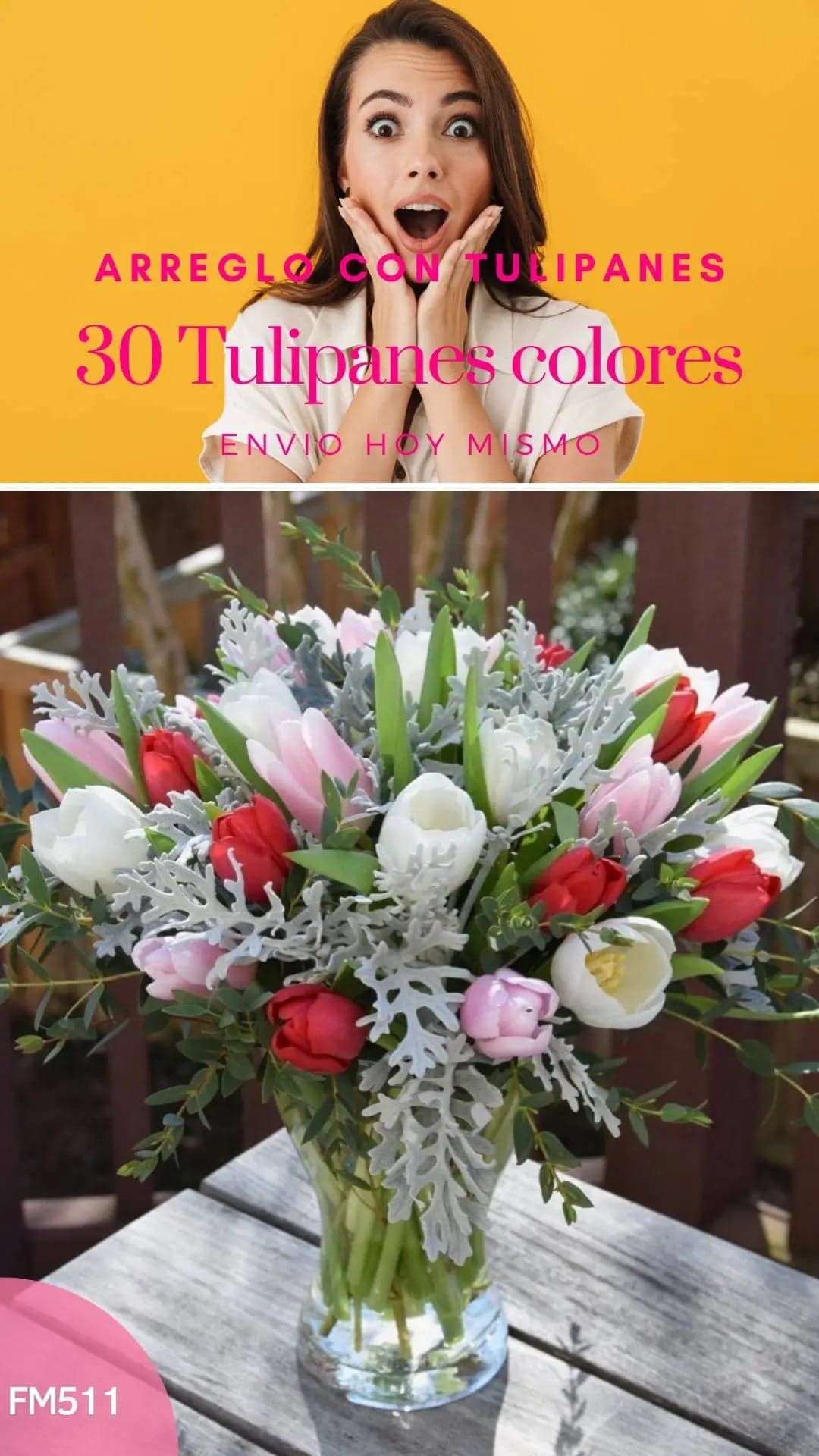 Caja 30 Tulipanes Miller Tricolor a Domicilio CDMX