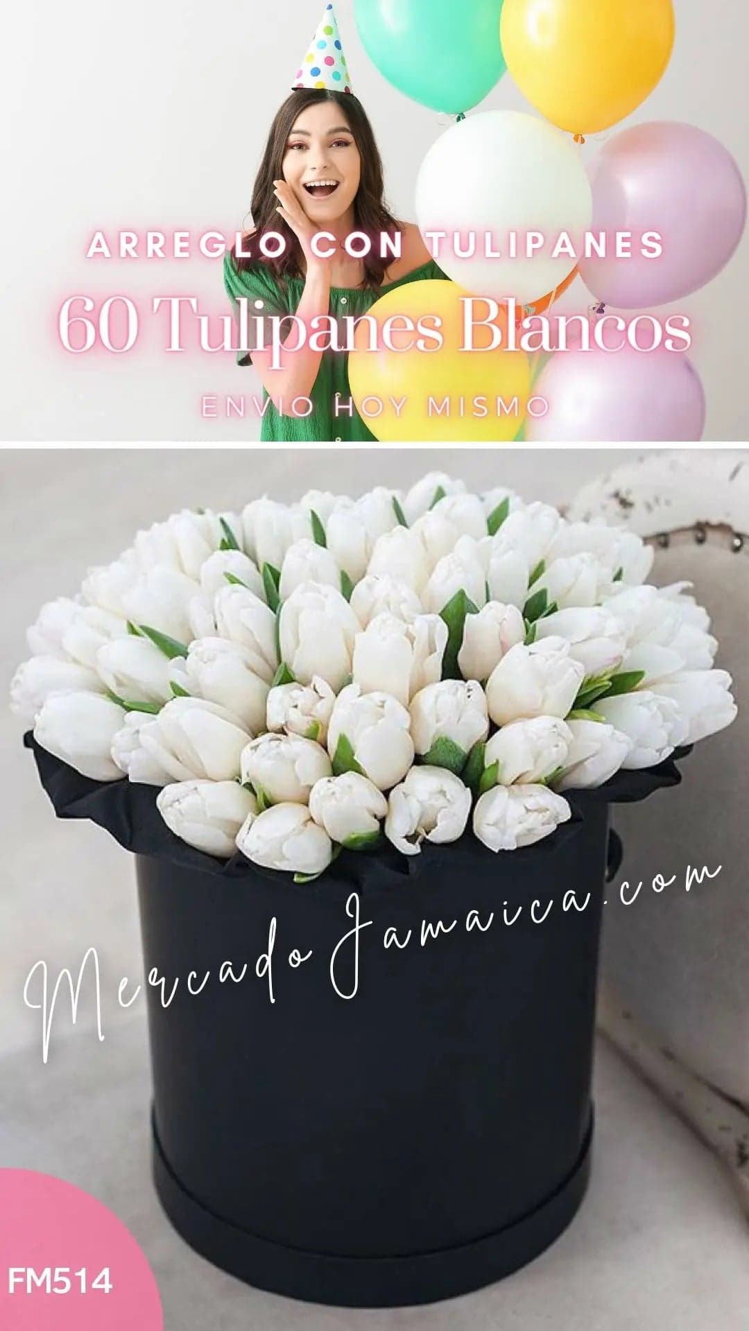 Caja 60 Tulipanes Blancos a Domicilio CDMX