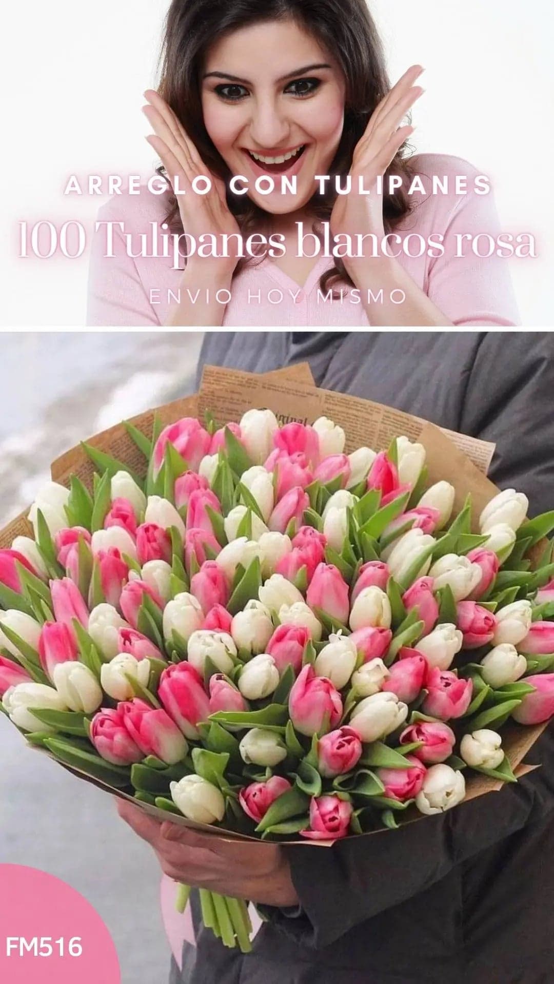 Ramo 100 Tulipanes Blanco y Rosa a Domicilio CDMX