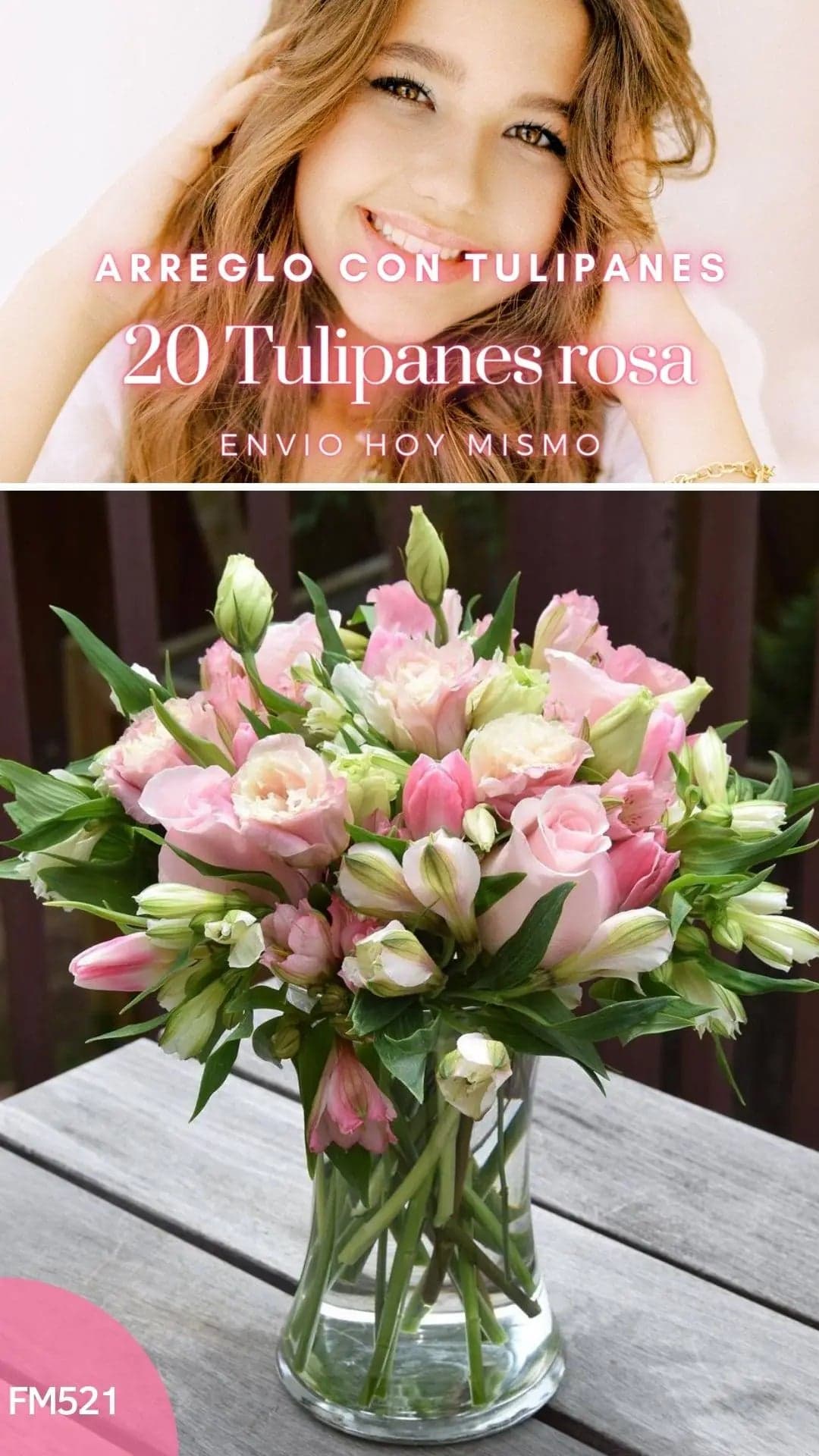 Arreglo Tulipanes y Rosas Rosa con Florero CDMX