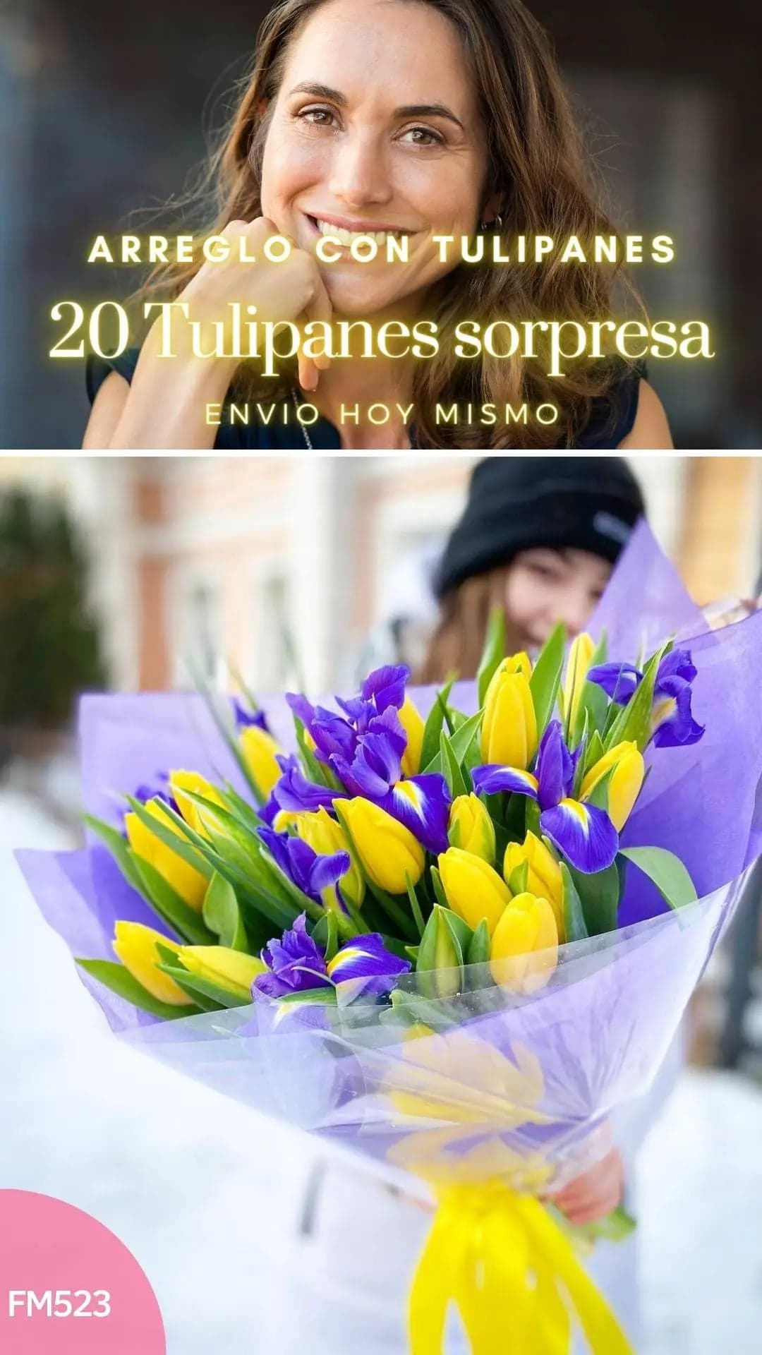 Ramo 20 Tulipanes Amarillos e Iris Azul CDMX