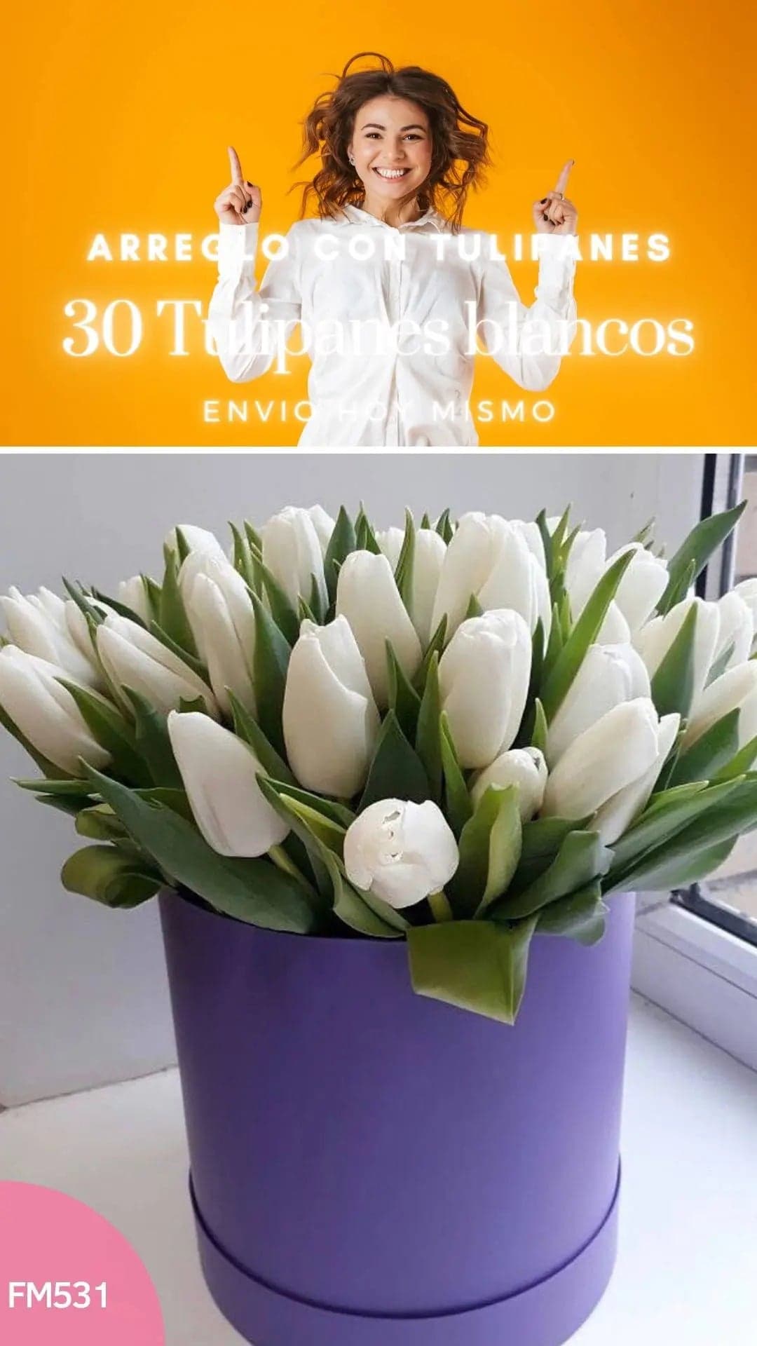 Caja 30 Tulipanes Blancos a Domicilio CDMX
