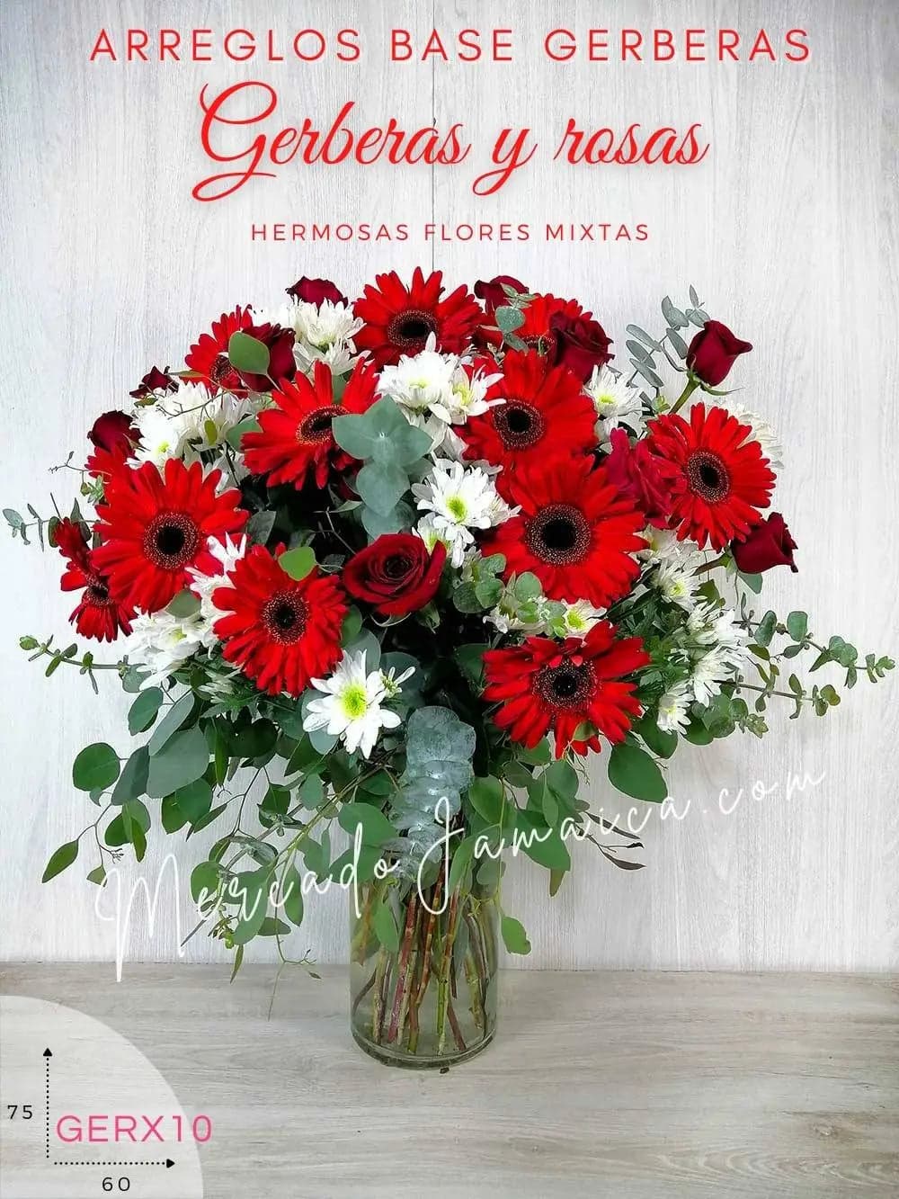 Rosas y Gerberas Rojas en Florero | CDMX