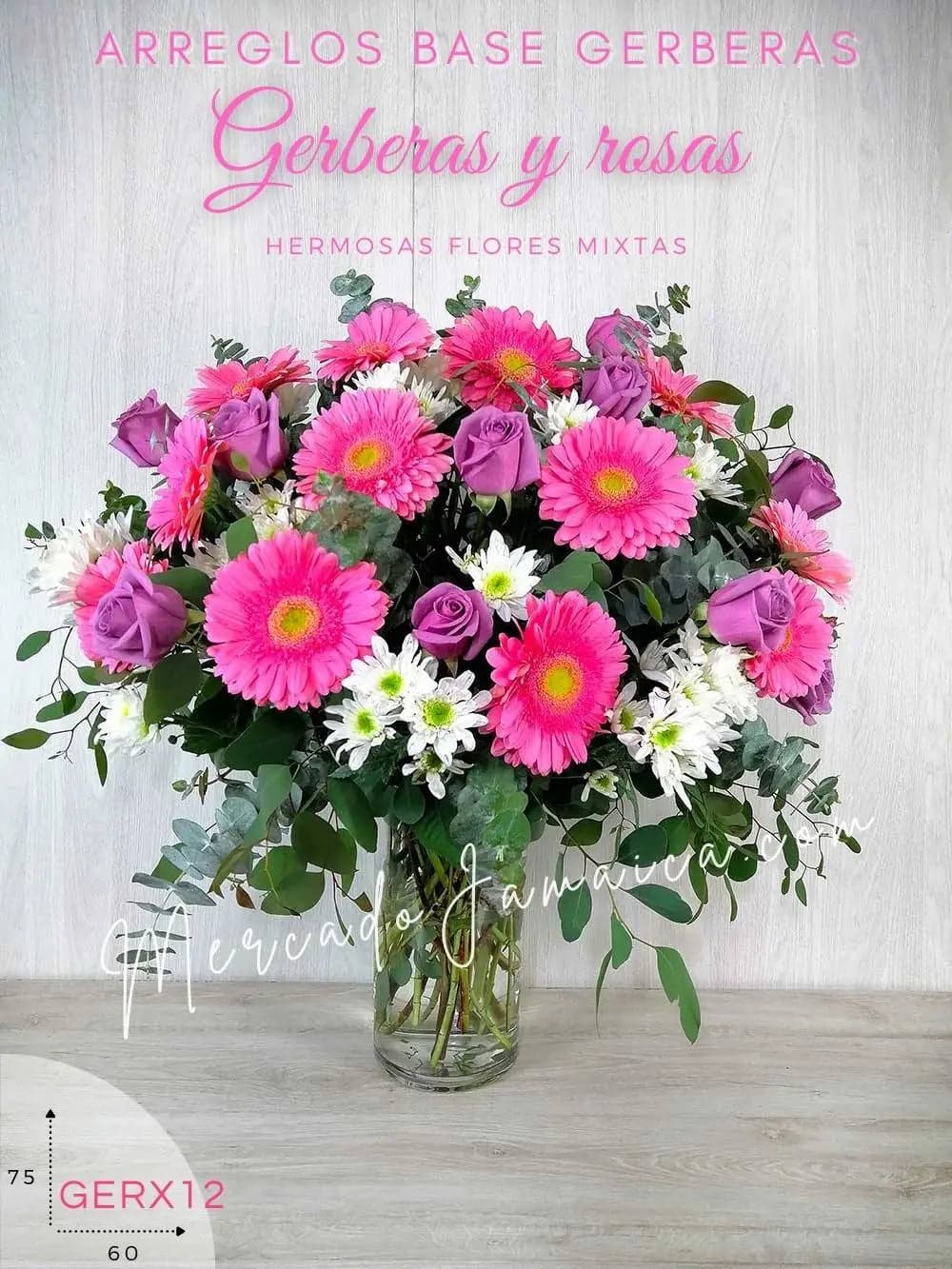 Arreglo 12 Rosas Lila y Gerberas Rosa CDMX
