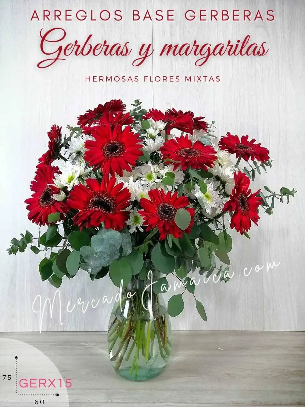 10 Gerberas Rojas y Margaritas en Florero CDMX
