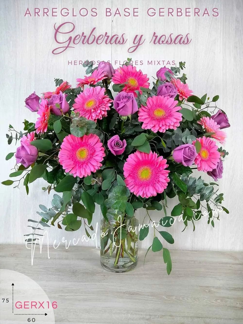 Arreglo 10 Gerberas Rosa y Rosas Lila · CDMX