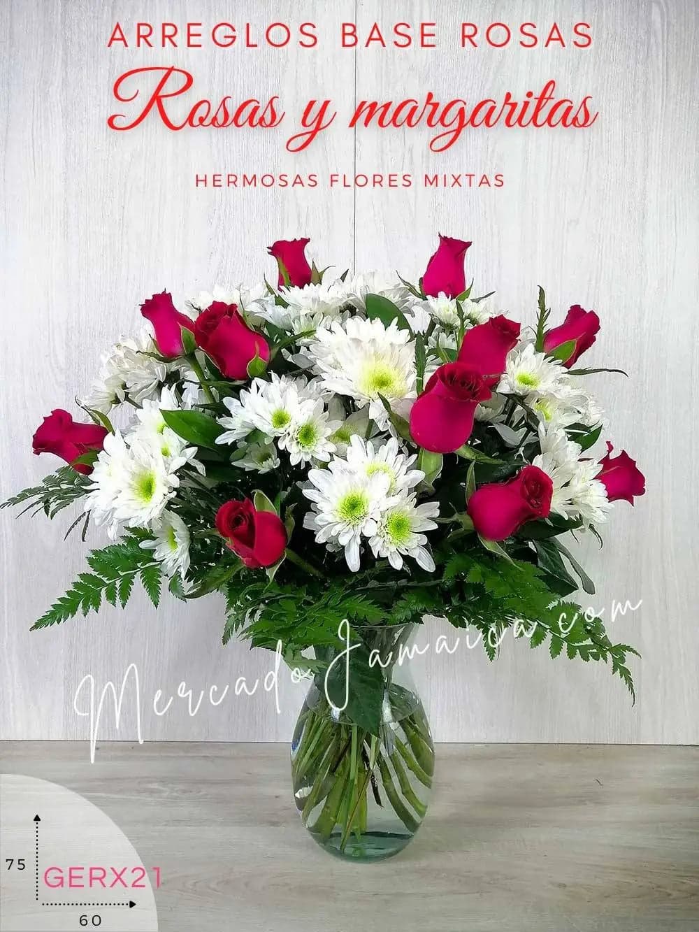 12 Rosas Fucsia y Margaritas en Florero CDMX