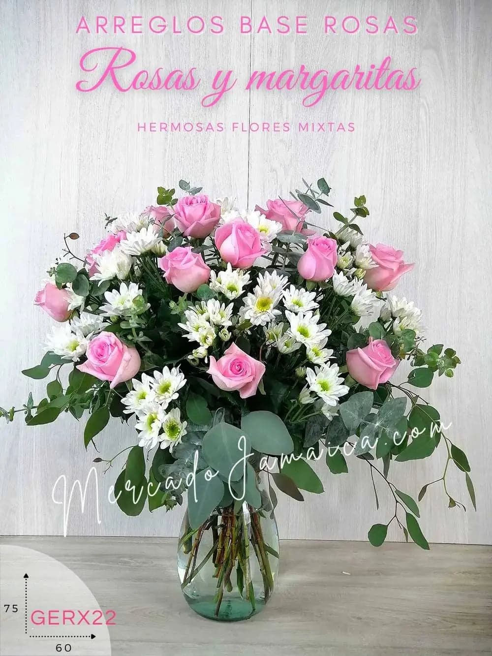 Arreglo 12 Rosas Rosa y Margaritas Blancas CDMX