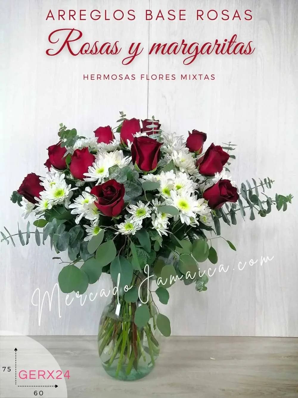 12 Rosas Rojas y Gerberas en Florero CDMX