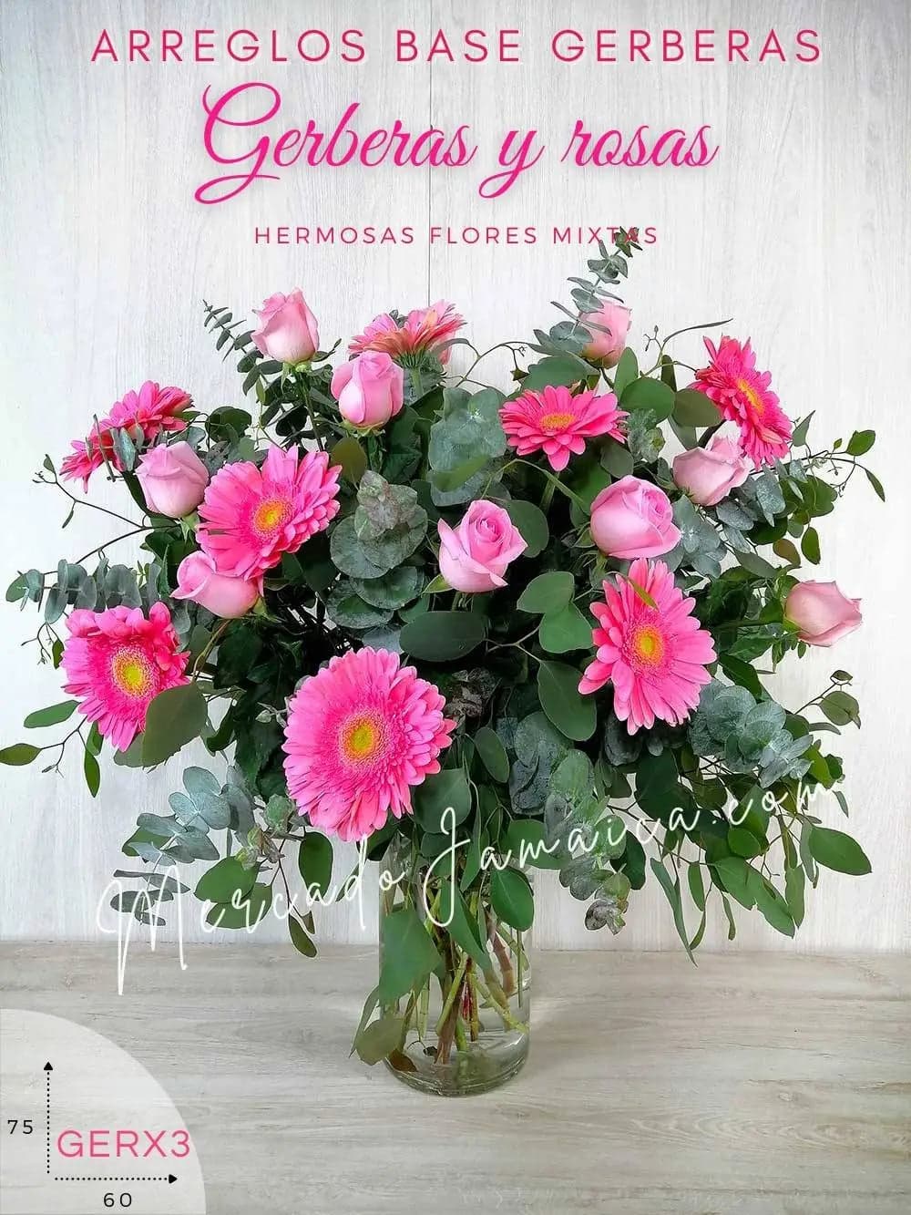 Arreglo 10 Gerberas Fucsia y 12 Rosas Rosa CDMX