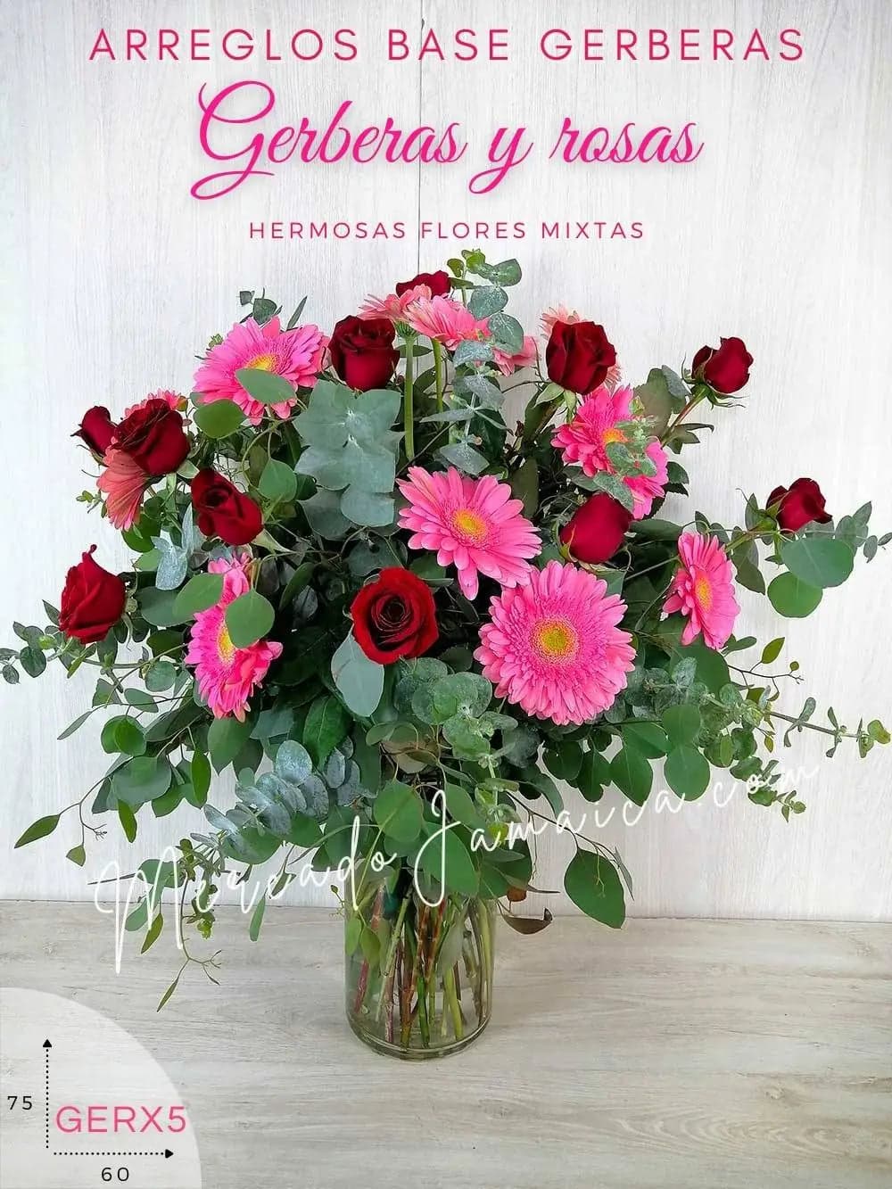 Arreglo 10 Gerberas Rosa y 12 Rosas Rojas CDMX