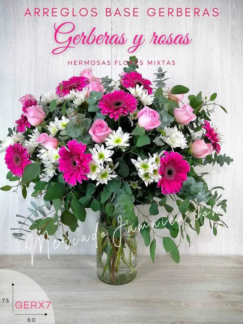 Arreglo 12 Rosas Rosa y Gerberas Fucsia CDMX