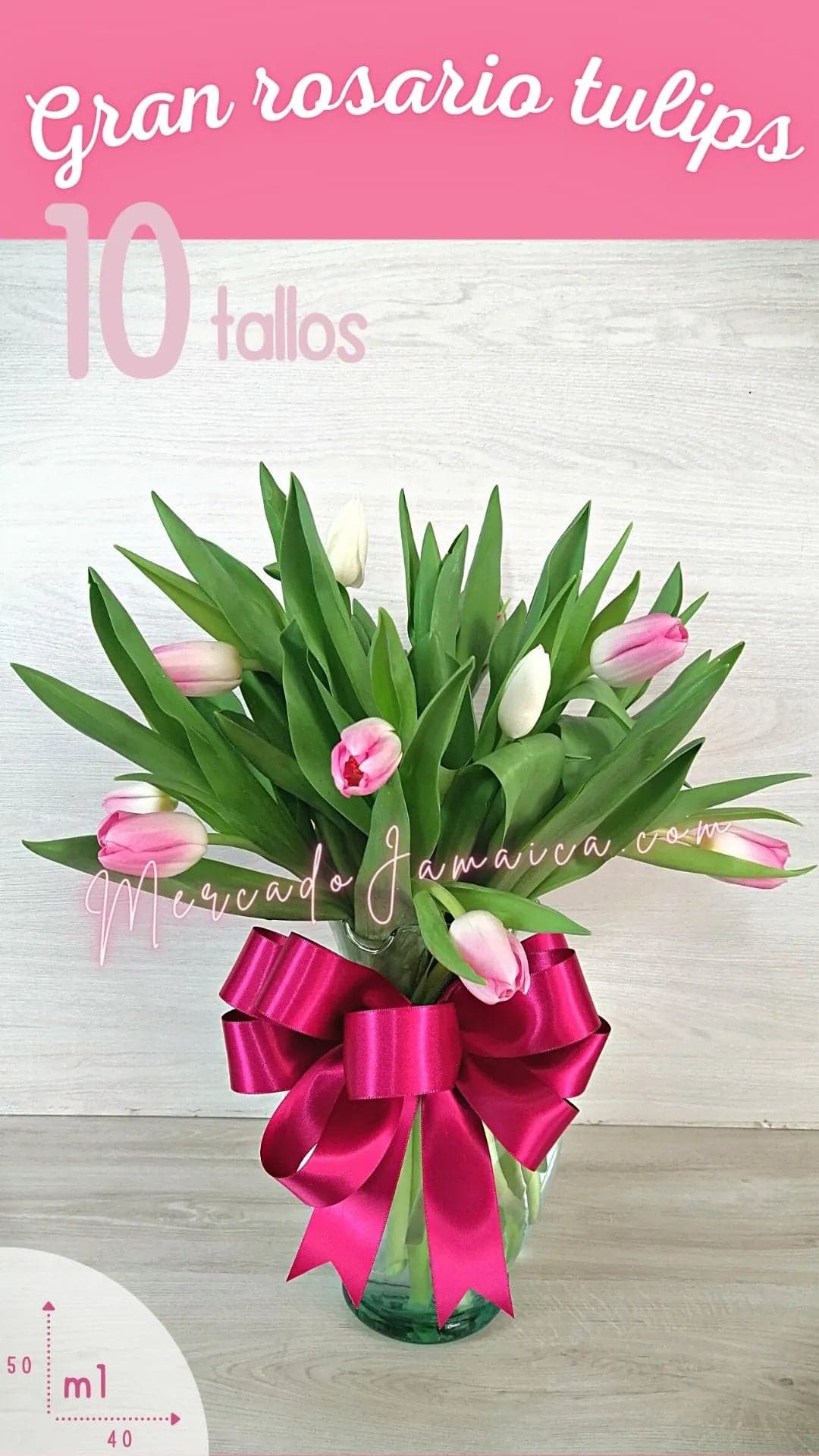 10 Tulipanes Rosa Rosario en Jarrón · CDMX