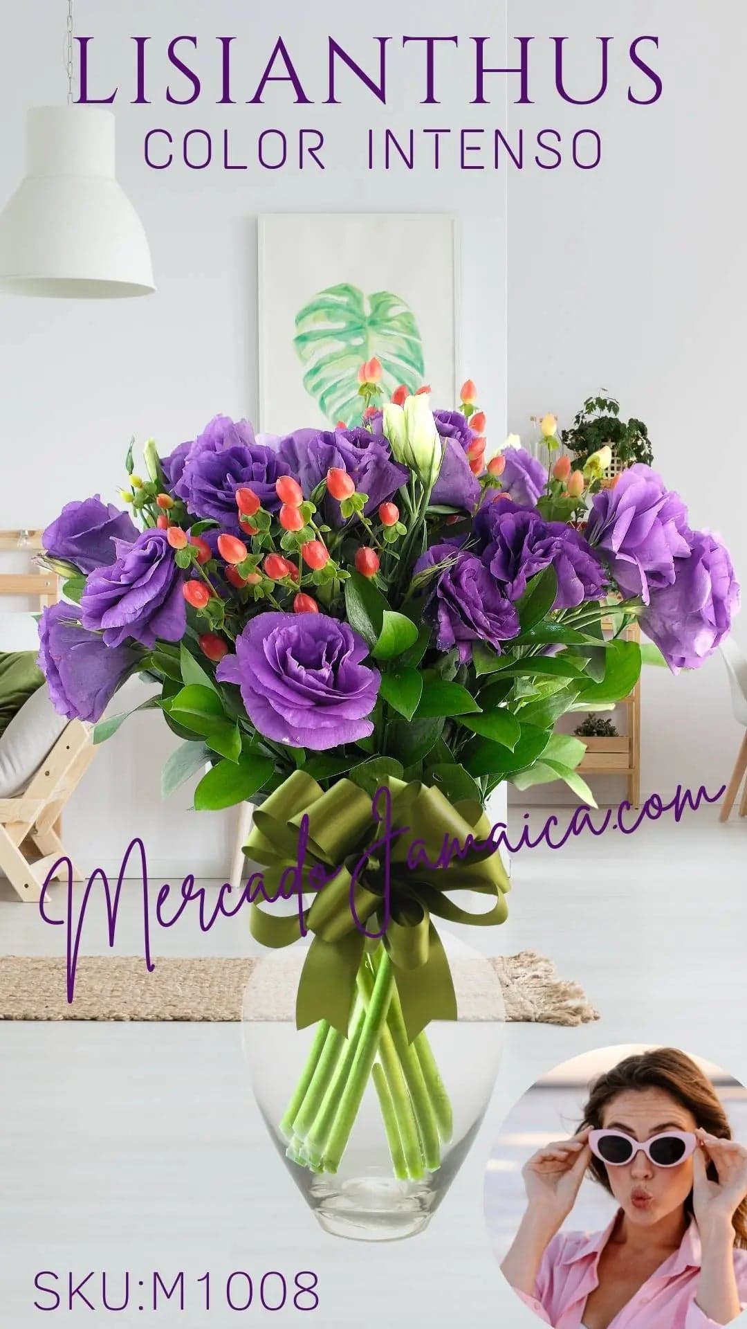 Lisianthus Morado y Berries en Jarrón · CDMX