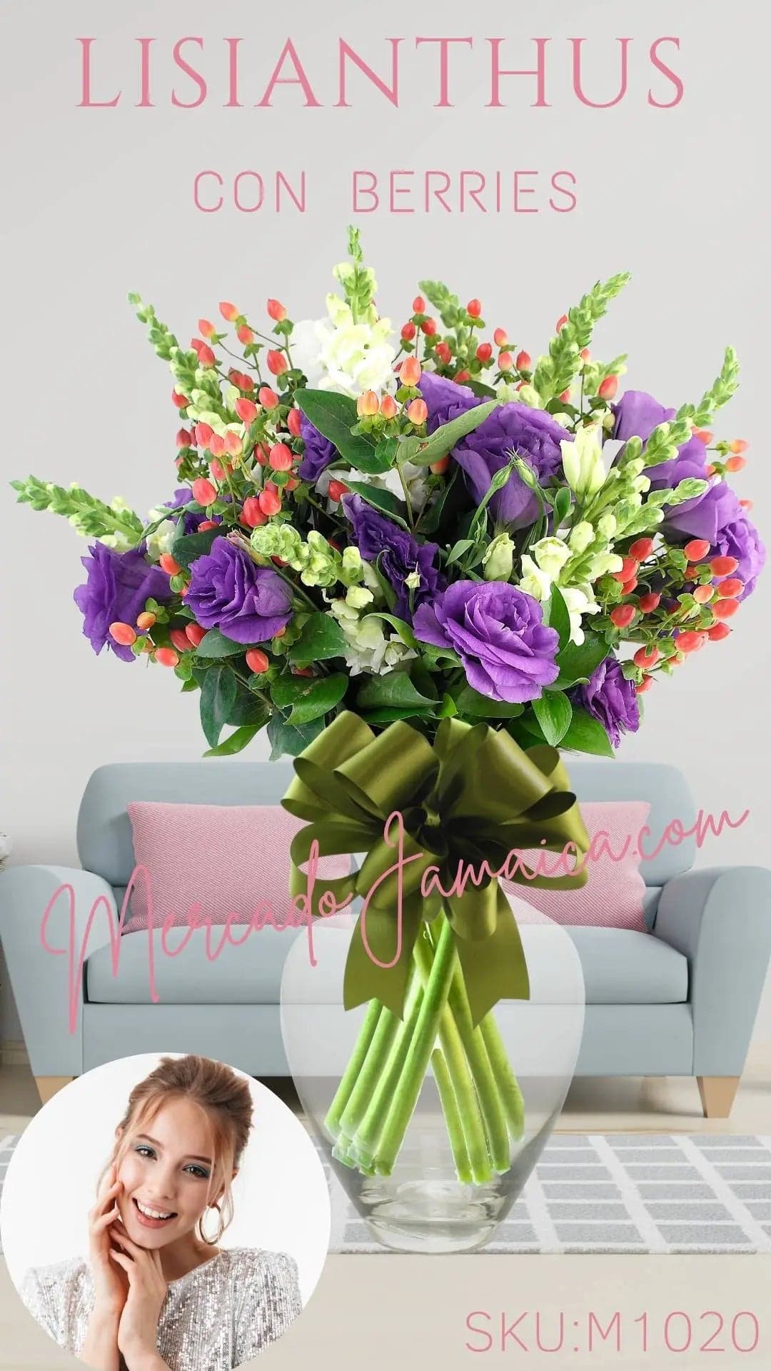 Lisianthus Morado con Berries en Jarrón CDMX
