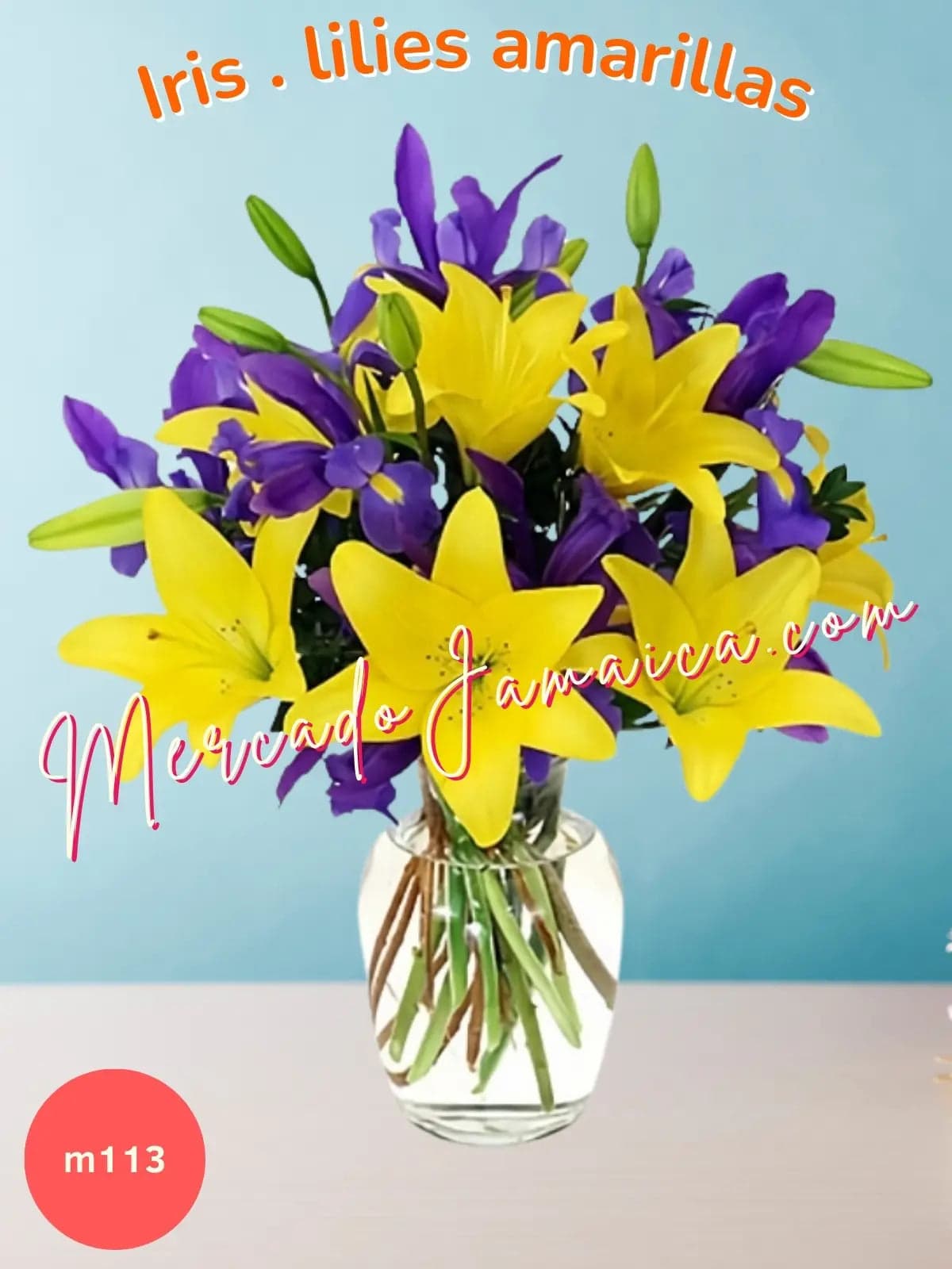 Bouquet 5 Lilies Amarillas y 10 Iris Azules CDMX