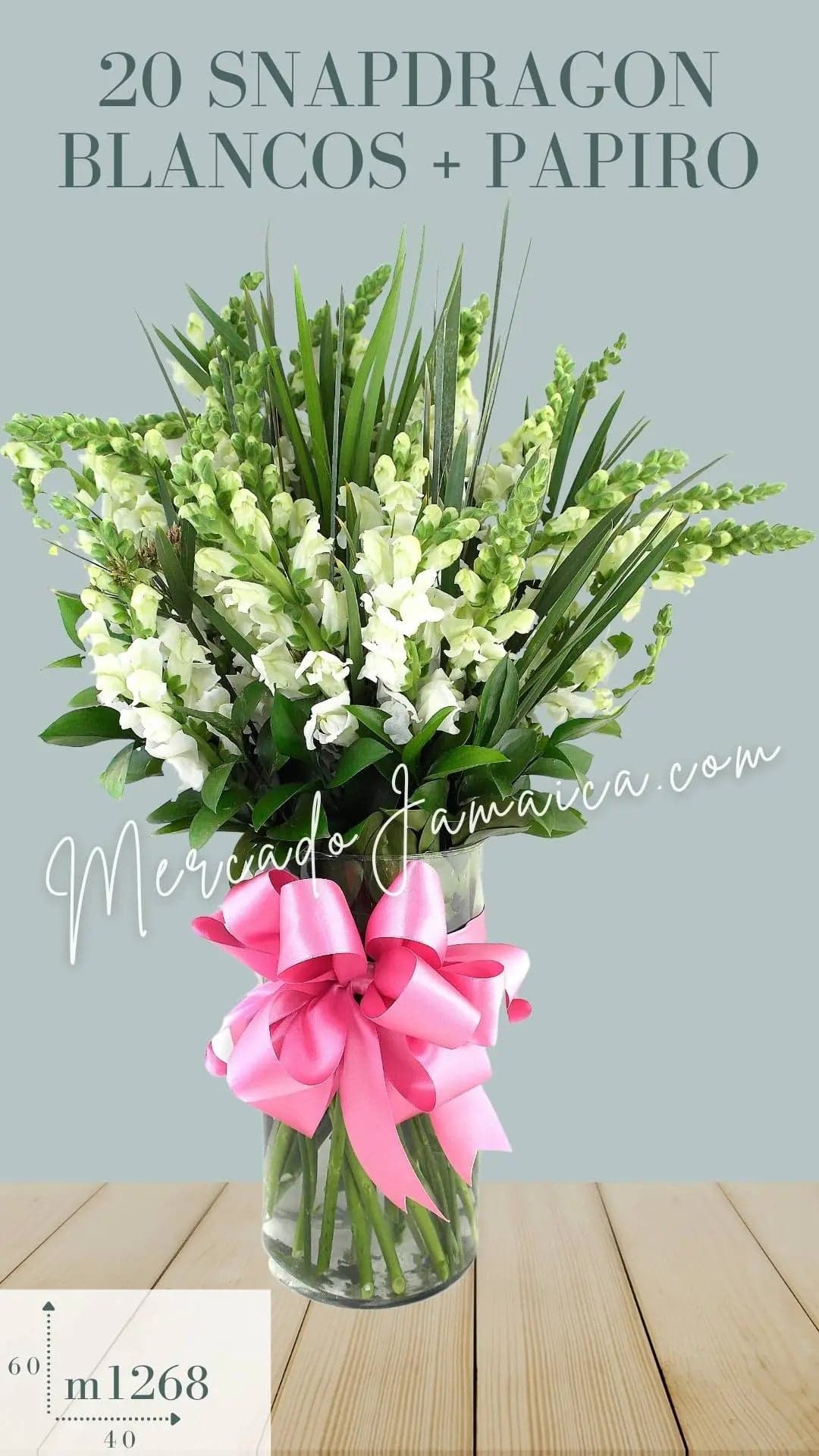 20 Snapdragons Blancos en Base Vidrio CDMX