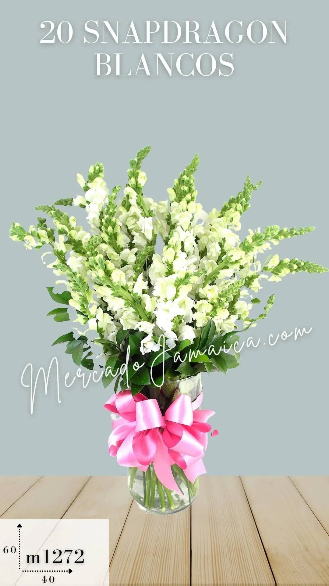 Arreglo 20 Snapdragon Blanco en Vidrio CDMX