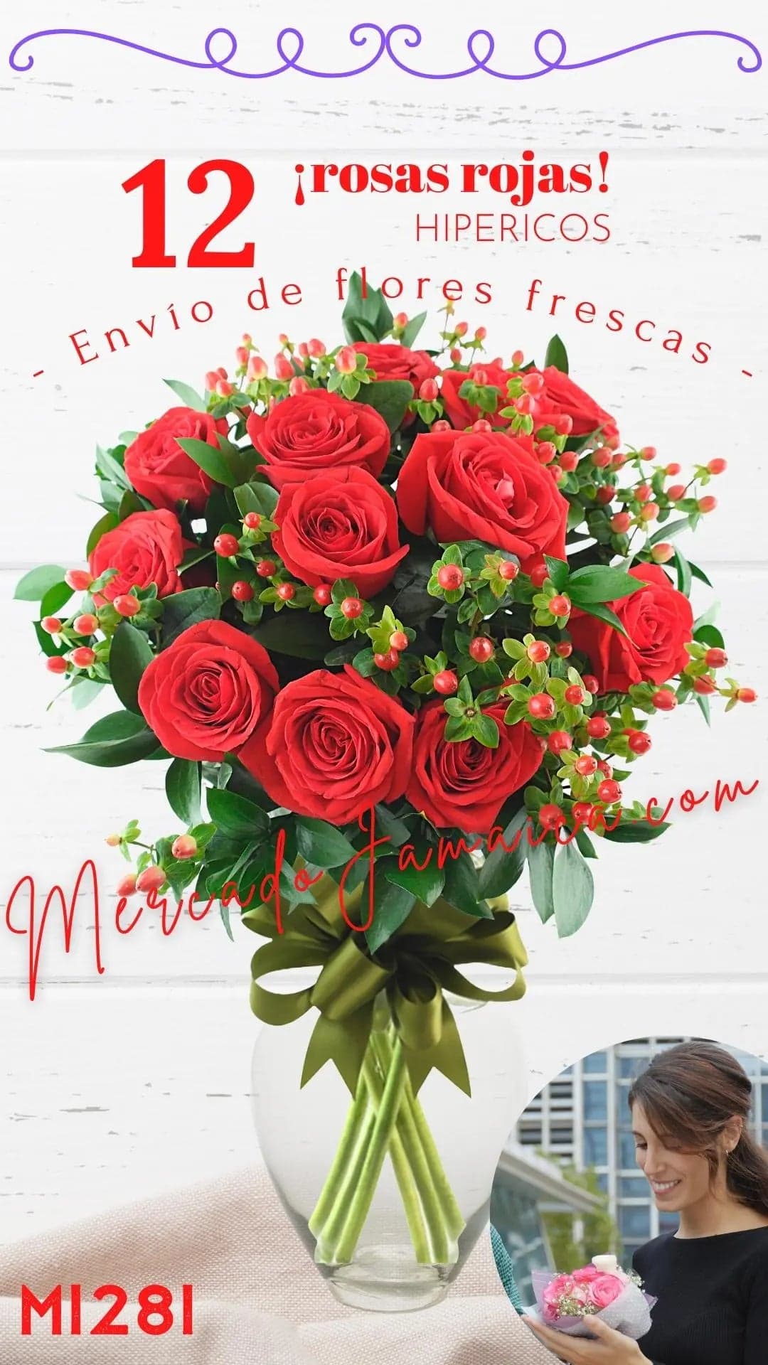 Arreglo 12 Rosas Rojas con Hipéricum CDMX