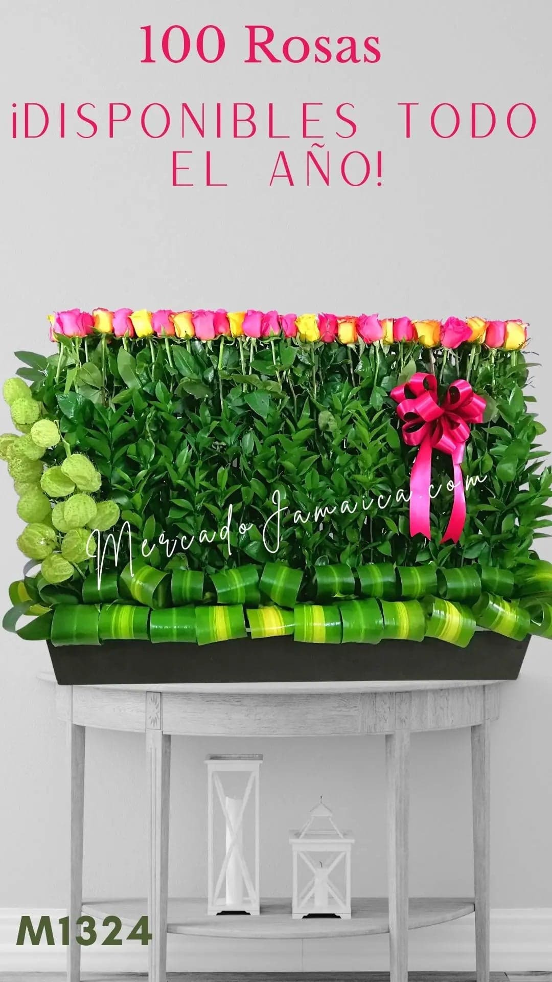 Arreglo 100 Rosas 3 Colores en Base Madera CDMX