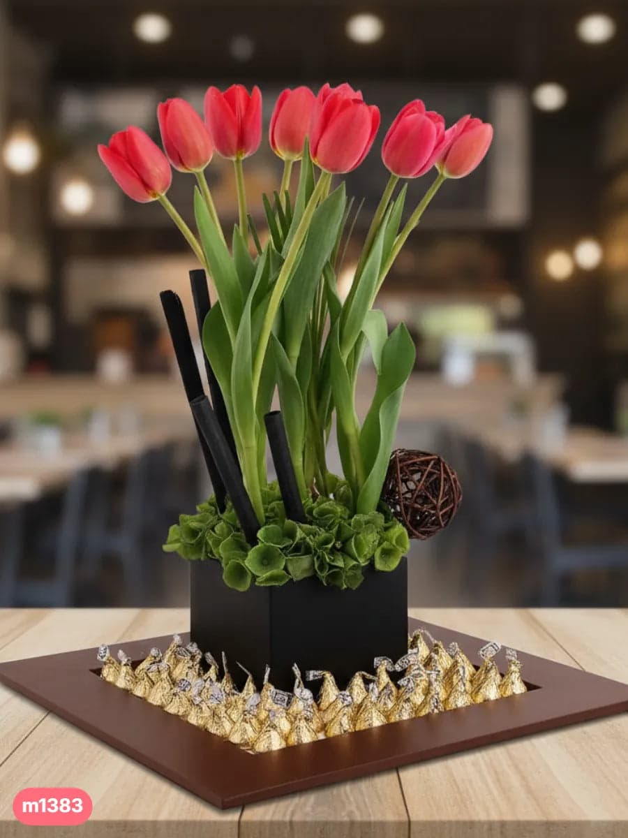 10 Tulipanes Rojos con Chocolates Kisses CDMX