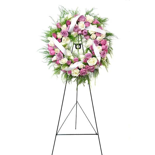 Corona Fúnebre 100 Rosas Moradas y Blancas CDMX