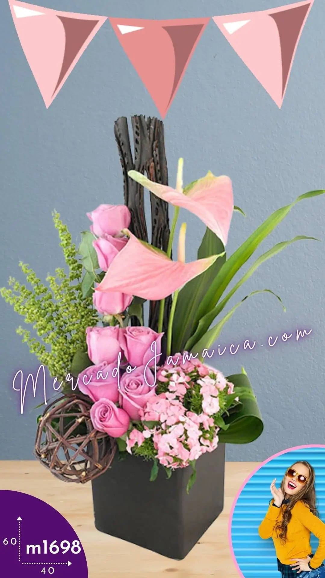 Arreglo con Anturios y Rosas Lila Aventura Pink CDMX