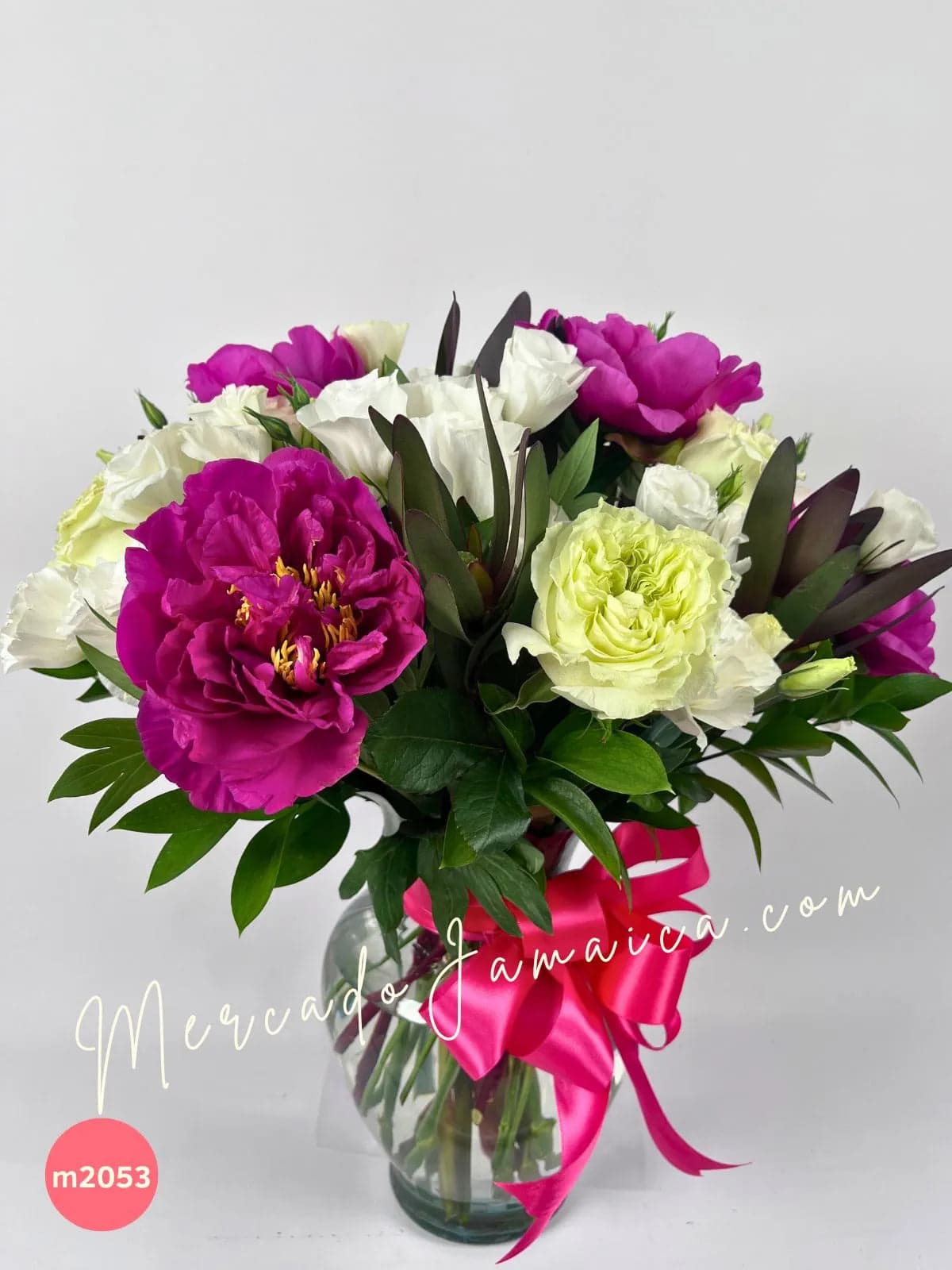 5 Peonías Fucsia con Rosas y Lisianthus CDMX