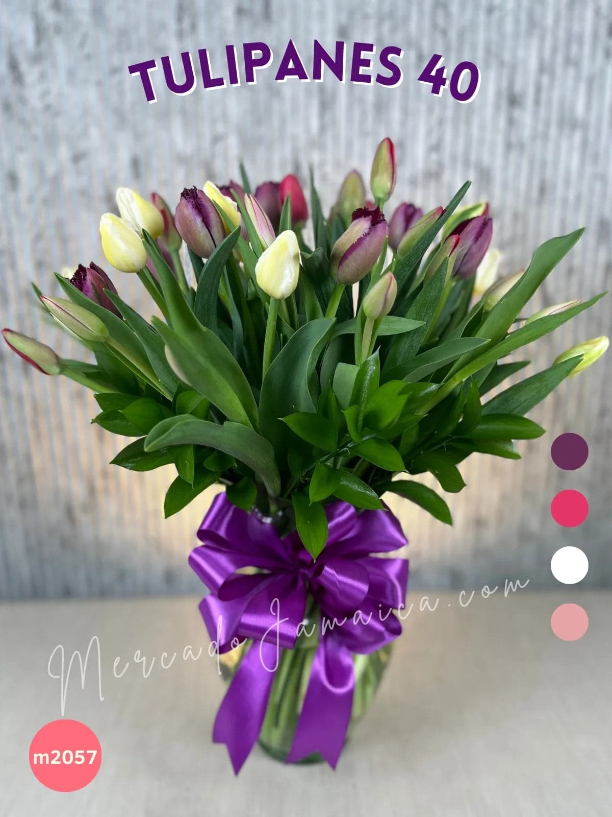 40 Tulipanes 4 Colores en Jarrón · CDMX a Domicilio