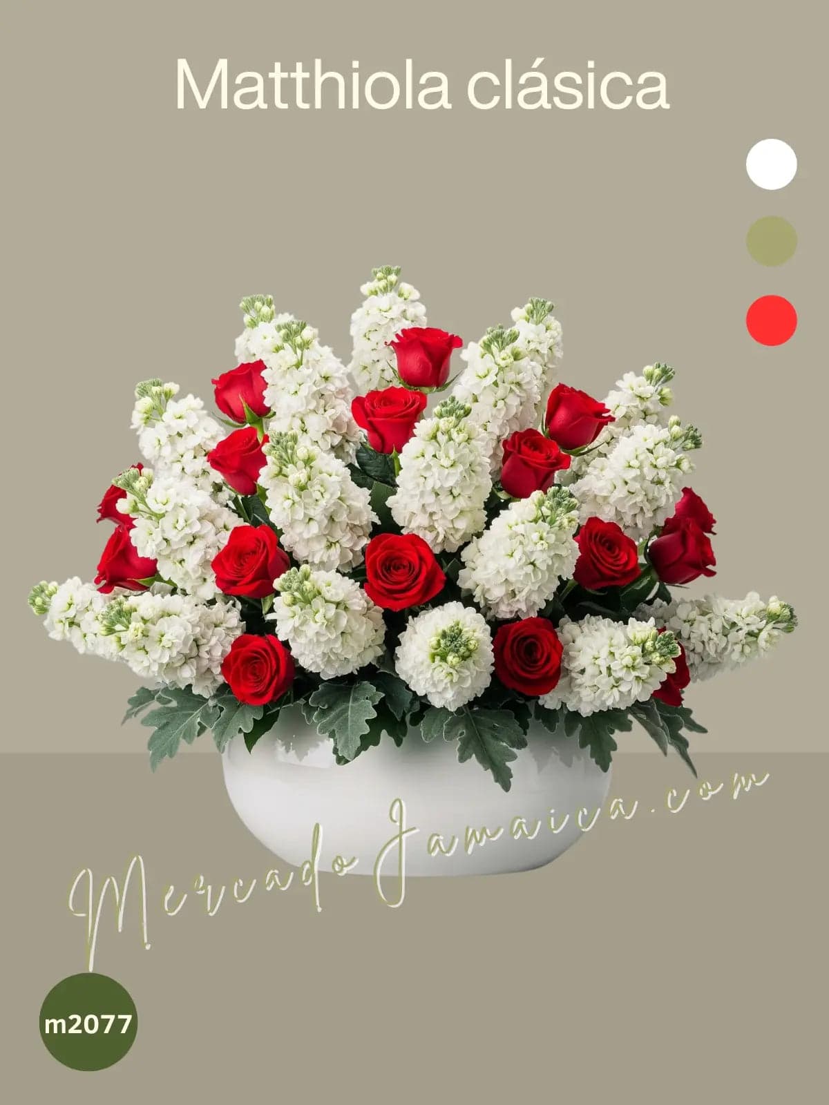 Arreglo 24 Rosas Rojas y Matthiolas Blancas CDMX