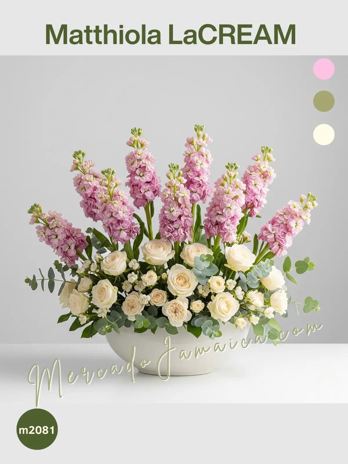 Arreglo Matthiolas y Rosas Crema en Florero CDMX