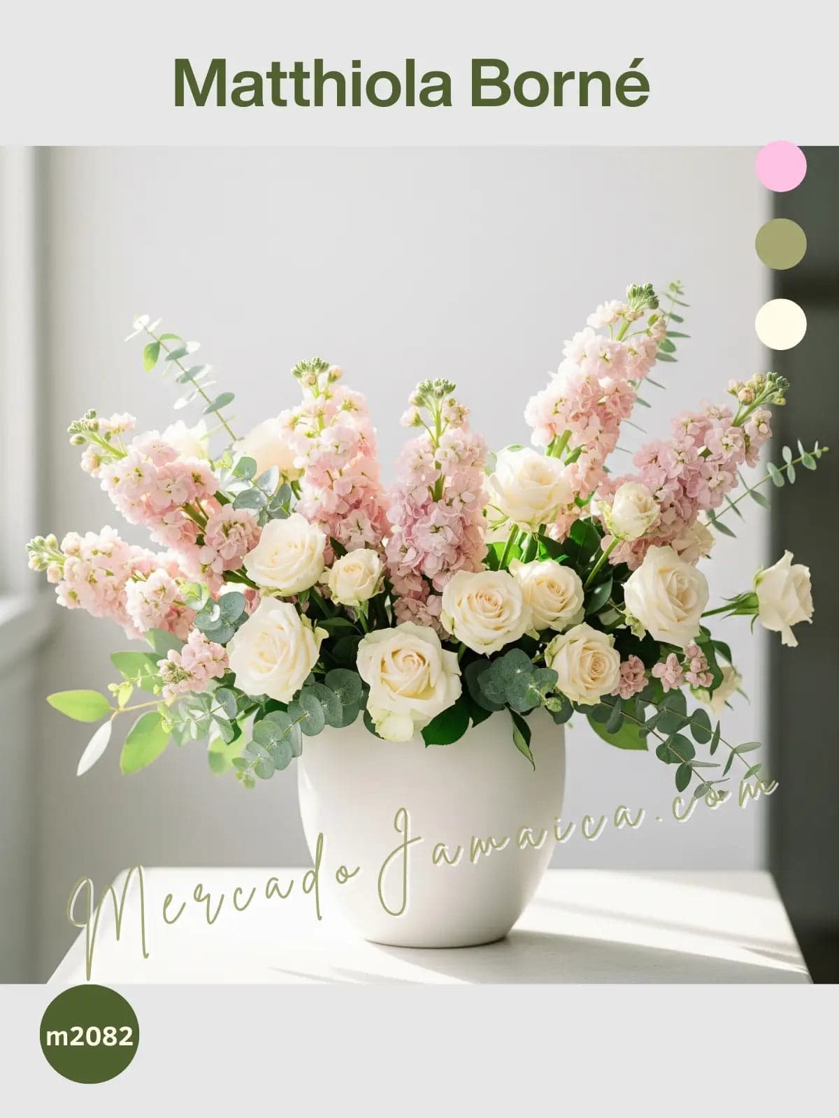 Arreglo Matthiola y Rosas Crema en Florero CDMX