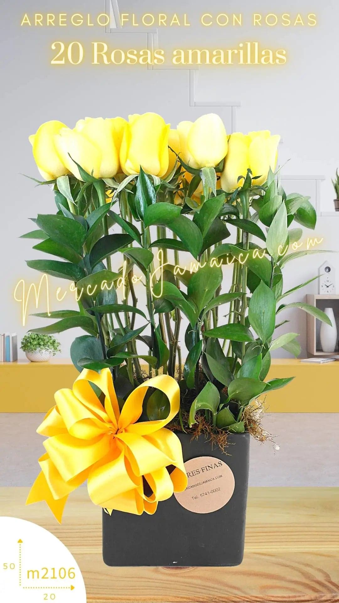20 Rosas Amarillas Golden en Cerámica CDMX
